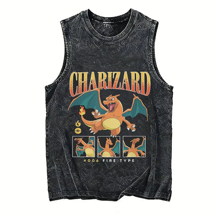 2026 Hot Pokemon Oversized Vintage Washed Vest Anime Men's Tank Top Man Sleeveless Shirt Summer Y2k Clothes T Shirts Gym Clothes