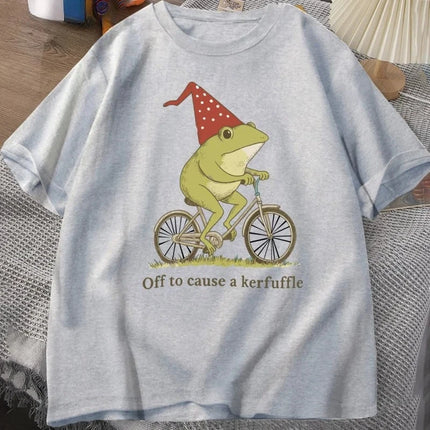 Off To Cause A Kerfuffle Frog T-Shirt Funny Weirdcore Sayings Unique Tshirt Adults Joker Women Graphic Tee Women Summer Tops Y2K