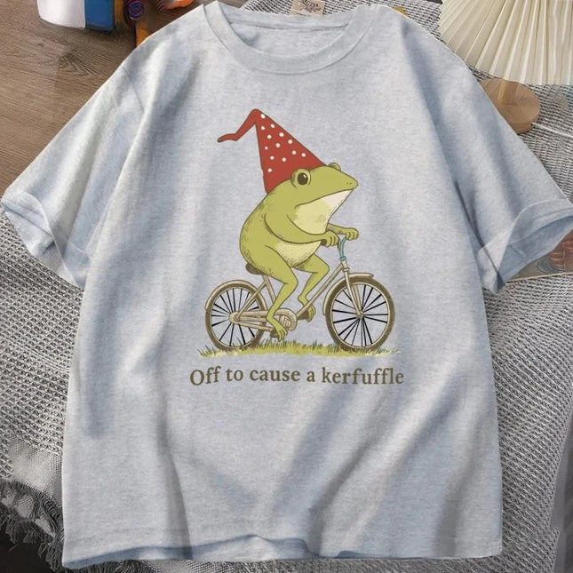 Off To Cause A Kerfuffle Frog T-Shirt Funny Weirdcore Sayings Unique Tshirt Adults Joker Women Graphic Tee Women Summer Tops Y2K