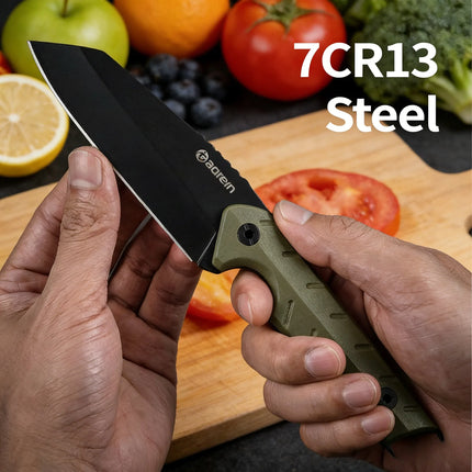 7CR13 Stainless Steel Kitchen Knife with G10 Handle & KYDEX Sheath, Sharp Chef Knife for Home Cooking & Professional Use