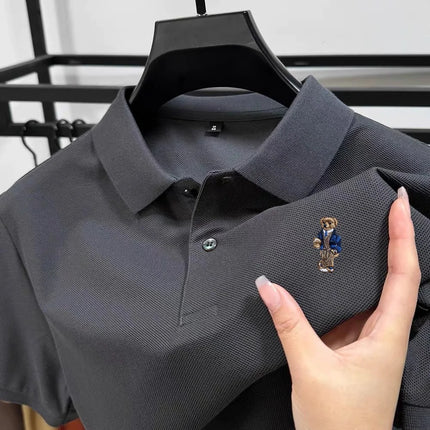 Summer high-quality cotton short sleeved men's polo shirt fashion brand teddy bear embroidery golf business casual T-shirt