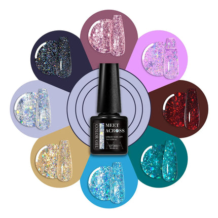 7pcs Glitter Gel Nail Polish Set Gold Silver Red Sparkling Sequins Soak Off UV Gel Varnish Nail Supplies Manicure DIY Art Design