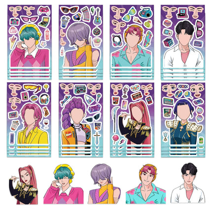 2026 New Cute Korean Girl Group Make a Face Stickers, Waterproof Reusable Puzzle Stickers for Kids DIY Craft Gifts Decoration