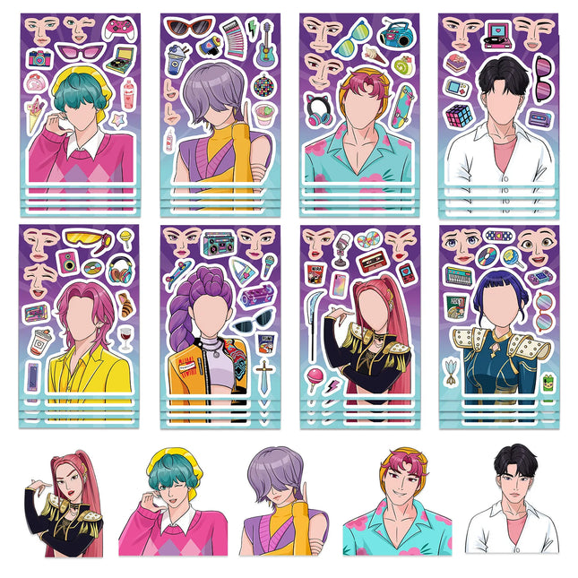 2026 New Cute Korean Girl Group Make a Face Stickers, Waterproof Reusable Puzzle Stickers for Kids DIY Craft Gifts Decoration