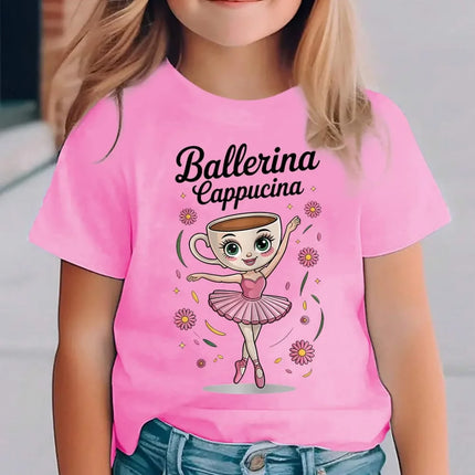Italian Brainrot Cute Meme T-Shirt for Girls Clothes Ballerina Cappuccino Print Tee Tops Pink Summer Kawaii Outfits Streetwear