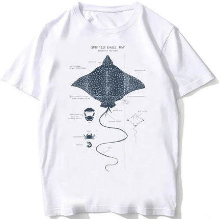 Whale Shark Anatomy Biology T-shirt Unisex Women Hip Hop Casual T Shirts Women Beach Diving White T-shirt Vintage Women Tees