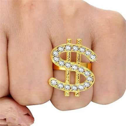 Hip Hop Costume Dollar Necklace Ring Cool Rock Costume Adjustable Dollar Sign Pendant Necklace Hip Hop Dollar Ring for Men Women