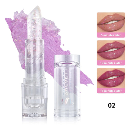 3Color Glitter Color-Changing Lip Balm,Anti-Drying and Long-Lasting Moisturizing Lip Oil, Moisturizing Jelly Lipstick Makeup