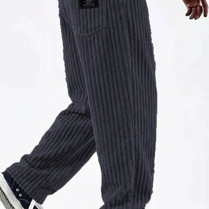 Men'S Corduroy Straight Leg Pants with Drawstring Waist, Pockets, and Logo Design - Stretchy, Casual Fit for Everyday Wear