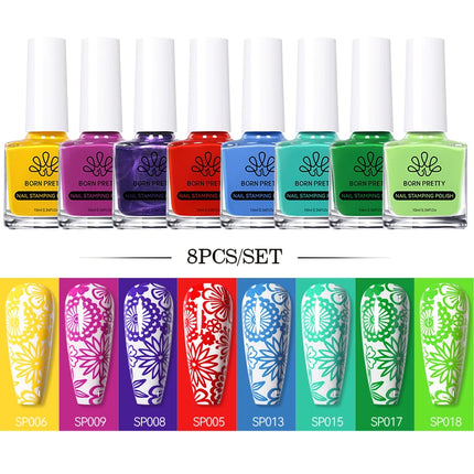 BORN PRETTY 4/6/8pcs Black White Nail Stamping Polish Varnish Set Kits Gold Silver for Nail Art Plates Stamp Oil Stamping Series