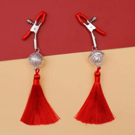 1 Pair Metal Bells Nipple Clamps With Tassel Nipple Ring For Women Flirting Teasing Exotic Breast Enlargement Adult Accessory