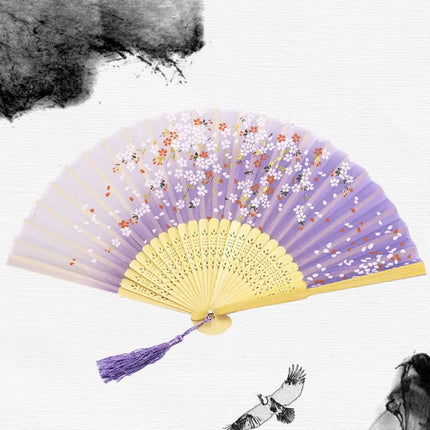 Retro Flower Pattern Home Decoration Elegent Bamboo Folding Fan Chinese Style Painting Handheld Fan Dance Performance Props