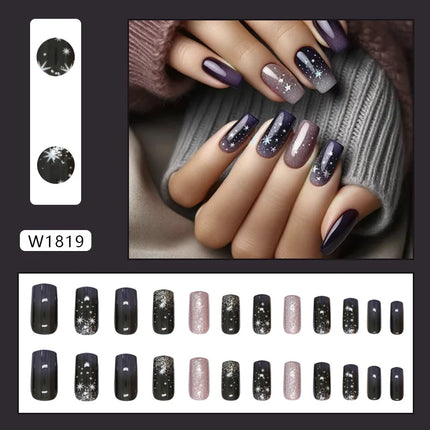 Thousands Stars 24 Pcs Press on Nails Pink Nail Polish Glossy Artificial Finger Manicure Reusable False Nails for Women