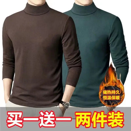 Thickened Inner Fleece-Lined Men's Polo/Turtle Neck Warm Long Sleeve Base Layer Top Autumn Winter Fashion Outwear T-Shirts