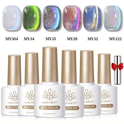 BORN PRETTY Cat Magnetic Moonlight Gel Nail Polish Set 10ml Sparking White Silver Water-light Soak Off UV Gel Nail Art Manicure
