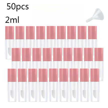 50pcs 2ML Empty Transparent PE Lip Gloss Tubes Plastic Lip Balm Tube Lipstick Mini Sample Cosmetic Container pink