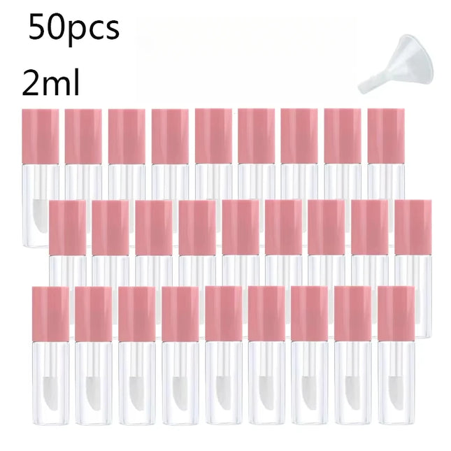 50pcs 2ML Empty Transparent PE Lip Gloss Tubes Plastic Lip Balm Tube Lipstick Mini Sample Cosmetic Container pink