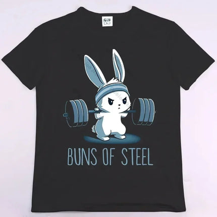 BUNS OF STEEL Rabbit Fitness Funny Gym Rat Bodybuilding Crewneck T Shirt Men Casual Short Sleeve Oversized TShirt