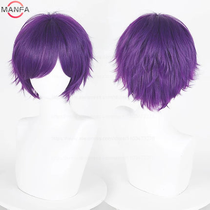 Anime 30cm Short Straight Cosplay Wig Black White Green Brown Purple Blue Gray Red Gold Man Women Heat Resistant Synthetic Hair