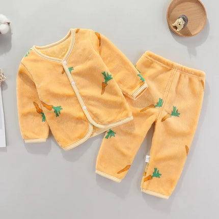 2Pcs Set Newborn Baby Clothing Flannle Spring Autumn Set for Babies Soft Toddler Jacket Baby Pant Cartoon Boys Girls Set 0-24M
