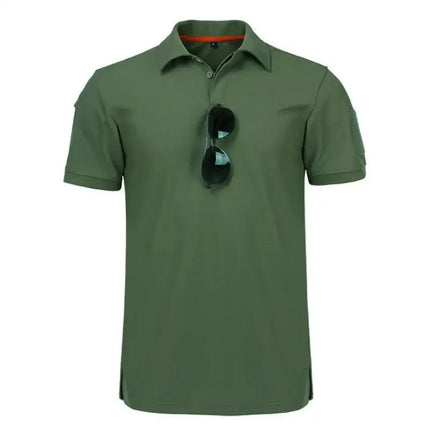 Men's Tactical Quick-Dry Polo Shirt, Military Style Collared Short Sleeve Moisture-Wicking Top for Outdoor Training & Sports