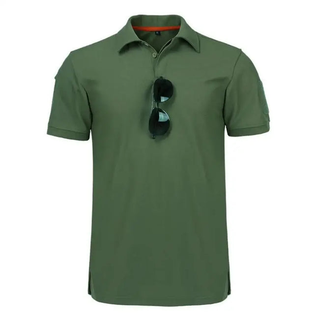 Men's Tactical Quick-Dry Polo Shirt, Military Style Collared Short Sleeve Moisture-Wicking Top for Outdoor Training & Sports