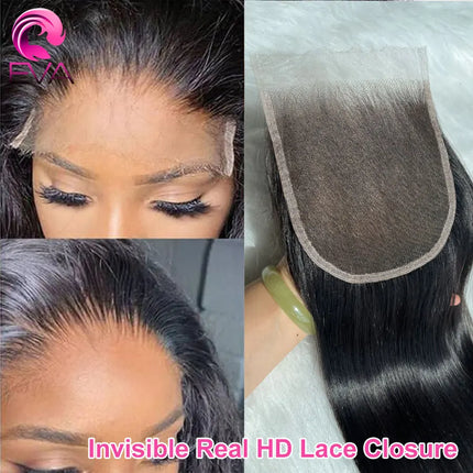 Eva 5x5/6x6 Invisible HD Lace Closures Human Hair Small Knots 13X4/13X6 HD Lace Frontals Melt Skins Straight & Body Wave Hair