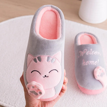 Women's Winter Home Slippers Cartoon Cat Shoes Soft Winter Warm Home Cotton Slippers Indoor Bedroom Couple Couple
