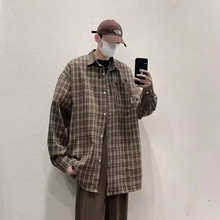 Retro Japanese Style Cityboy Plaid Shirt Thin Outerwear for Men and Women Fresh Style Casual Shirt Male Female Fashion