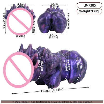 SHAZ Fantasy Purple Dragon with Breast Shaped Masturbator, Body-Safe Platinum Silicone Dual Channel Stroker, Male Pleasure Toy