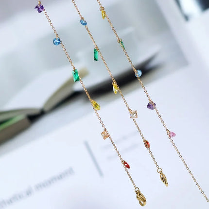 18k Gold Plated Stainless Steel 7 Colors CZ Charm Chain Ankle Bracelet Anklet Beach Barefoot Sandal Foot Jewelry for Women Girl