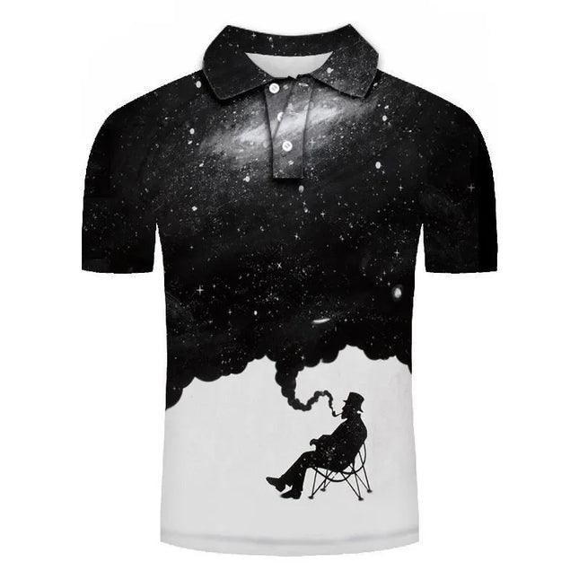 Summer Casual 3D Digital Printed Collar Polo Shirt for the Elderly and Smoking Short Sleeved Top