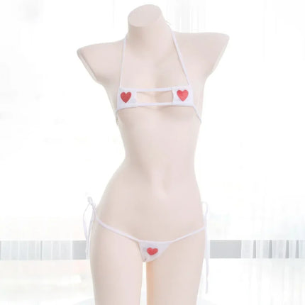 Women Japanese Sexy Lingerie Lolita Kawaii Heart Bandage Anime Cosplay Mini Bikini  Erotic Costume Bra Underwear Set
