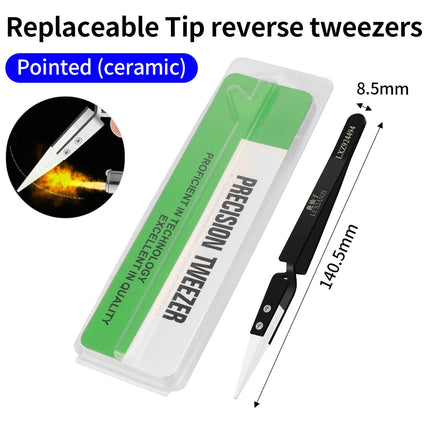 LUXIANZI 1PC Reverse Tweezers Stainless Steel Industrial Tweezers Tools Non-magnetic plastic ceramic Tip ESD Precision Forceps