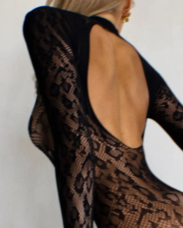 Ellolace Sexy Women's Lingerie Fantasy Closed Crotch Backless Sheer Long Sleeve Jumpsuit Porn Party Adult Doll One-Piece Outfit