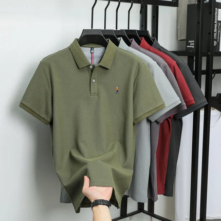 100% Cotton High-End Brand Men's Short Sleeve Polo Shirt with Cartoon Character Embroidery - New Summer Comfortable, Breathable Fashion T-shirt