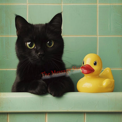 Funny Black Cat Bathroom Retro Mint Color Bathroom Toilet Bathtub Aesthetic Art Poster Canvas Painting Wall Pictures Home Decor