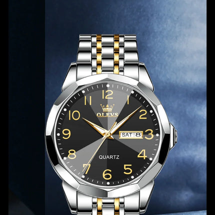 OLEVS Original Waterproof Men's Watches Digital Mirror Quartz Watch for Man Luminous Stainless Steel Wristwatch Male Date Week