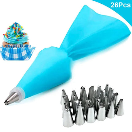 Good 26/8pcs Silicone Pastry Bag Kitchen DIY Icing Piping Cream Reusable Pastry Bag With 24 Nozzle Sets Cake Decorating Tools
