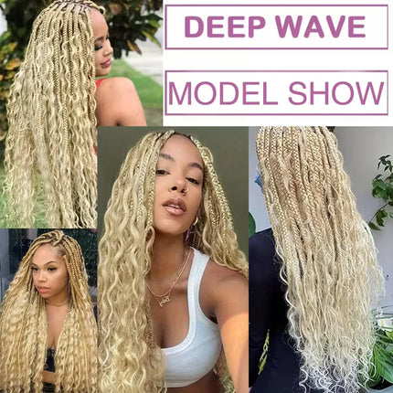 22 inch Synthetic Deep Wave Bulk Synthetic Bohemian Braids Hair Boho Braids Curly Hair Bundles No Weft and Wavy Hair for Women