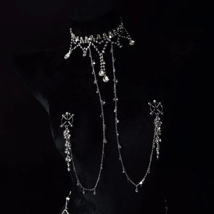 Nipple Clips with Sparkling Rhinestones Erotic Collar Chest Restraints One-Piece Body Chain 5-Size Anal Plugs BDSM Adult Sex Toy