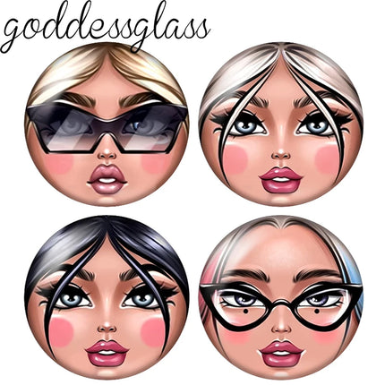 Matryoshka Doll Face Girl Sunglasses 12mm/18mm/20mm/25mm Round photo glass cabochon flat back Making findings Jewelry