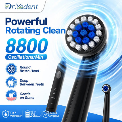 DrYadent Rotating Toothbrush YD2233 2mins Smart Timer with 3 Intelligence Modes Long-Lasting Usage with 4 Brush Heads Gum Cares