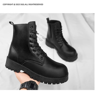 Couple's casual boots four season men's and women's high top leather boots fashion thick soled non slip plus size outdoor boots