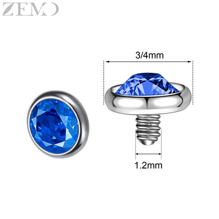 ZEMO 1 Piece 16G Stainless Steel Dermal Anchor Top 3MM/4MM Colorful CZ Crystal Micro Skin Diver Piercings Surface Body Piercing