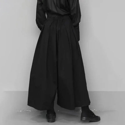 Dark Gothic Style Loose 7-point Hakama Pants 2024 New Trendy Wide Leg Pants Genderless Large Size Design Samurai Pants Unisex