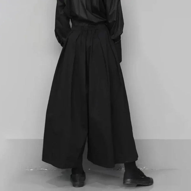 Dark Gothic Style Loose 7-point Hakama Pants 2024 New Trendy Wide Leg Pants Genderless Large Size Design Samurai Pants Unisex