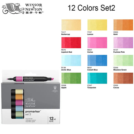 WINSOR&NEWTON Professional Promarker Pen 6/12 Colors Double-side(round toe and oblique) Drawing Design Marker Pen