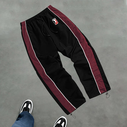 High Street Style Printed Color Blocked Drawstring Trousers Wide Leg Casual Pants Men's Trendy Straight Leg Athletic Sweatpants