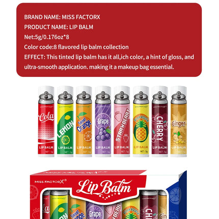 8PCS Soda-Inspired Lip Balm Set, Long-Lasting Moisture & Anti-Chapping, 8 Scents, Ideal for Daily Use & Holiday Gift Giving